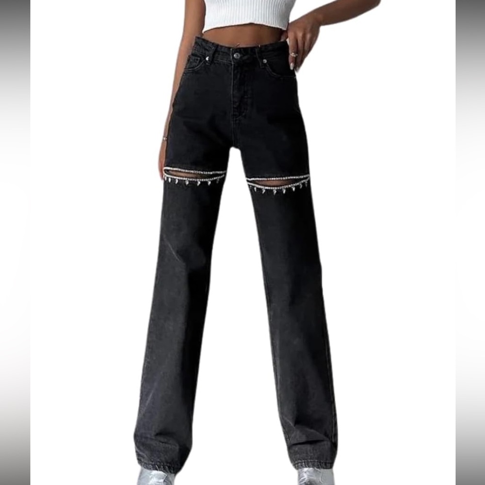 PIRAL Women's Crystal Cut Jeans - High Waisted Straight Fit Denim small NWOT